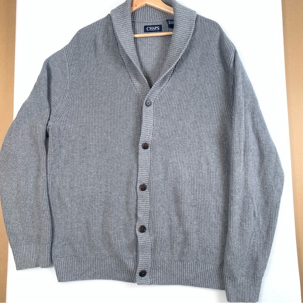 Chaps Gray Men's Knit Cardigan Shawl Collar Button Front Sweater Size XL